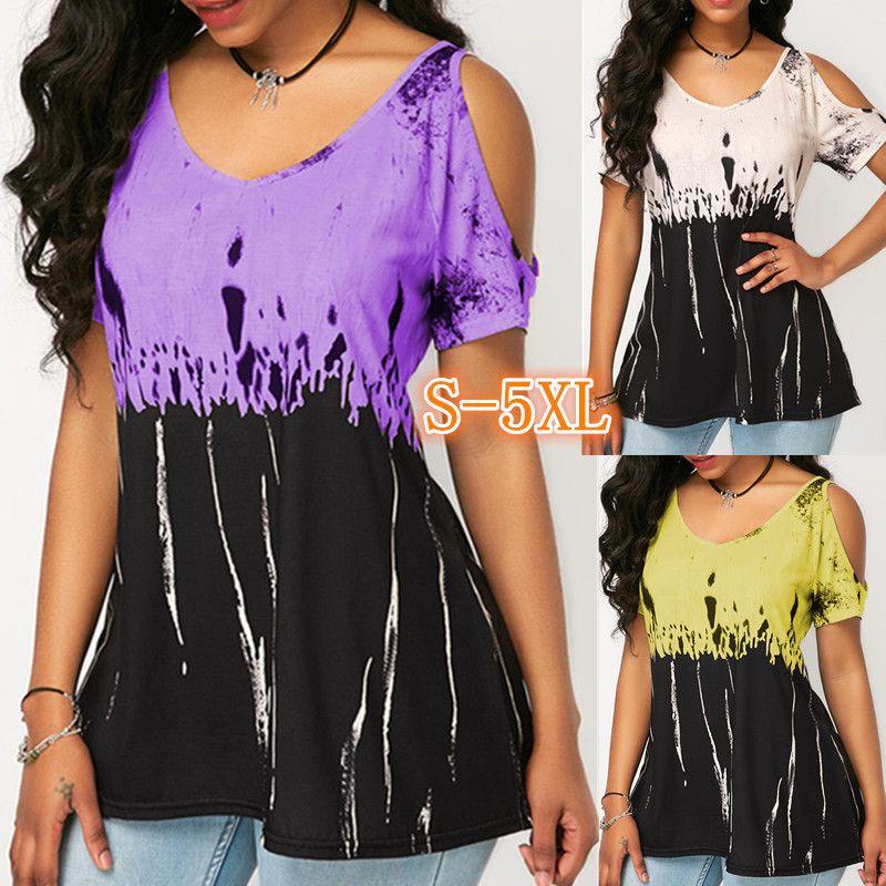 Plus Women Size Tshirt Cold Shoulder Tops Summer Blouse Casual Loose Shirts