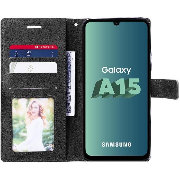 Coque - BOOLING - Samsung Galaxy A15 - Pliable - Effet Cuir Bicolore - 2 Verres Trempés