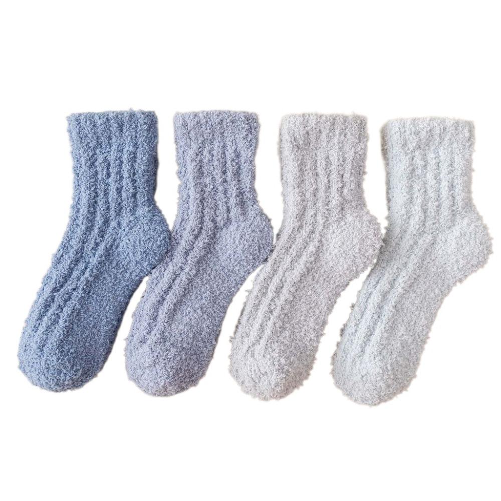 4Pairs Sleeping Floor Plush Socks Winter Mid Tube Socks Women Kawaii Coral Fleece Socks  Autumn