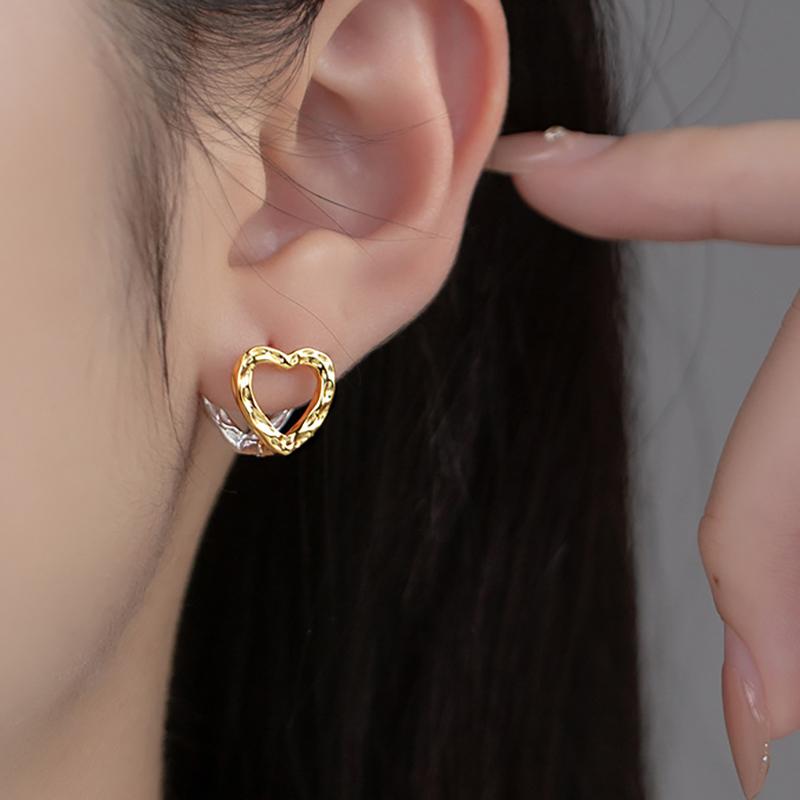 foxanry Prevent Allergy Silver Color Stud Earrings for Women Fashion Creative Hollow LOVE Heart Geometric Handmade Party Jewelry