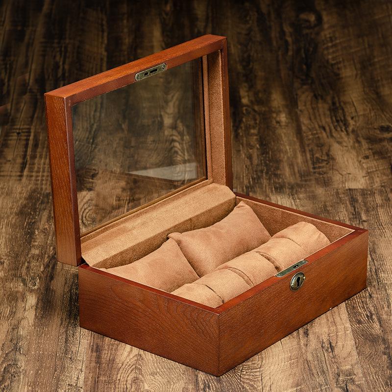 European-Style Wooden Watch Storage Box with Lock - Mechanical Watch, Bracelet & Jewelry Organizer Display