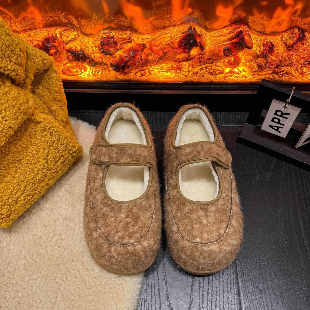 Cute fluffy shoes women's shoes winter new cotton shoes Velcro daily versatile velvet warm snow cotton slippers