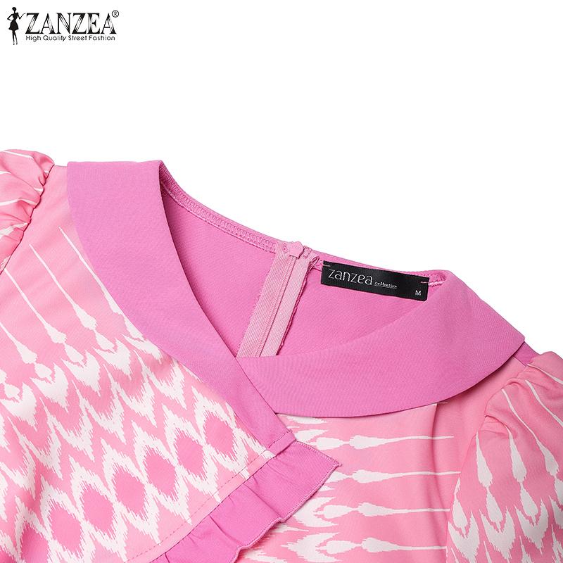 ZANZEA Women Casual V-Neck Summer Short Sleeve Print Dress