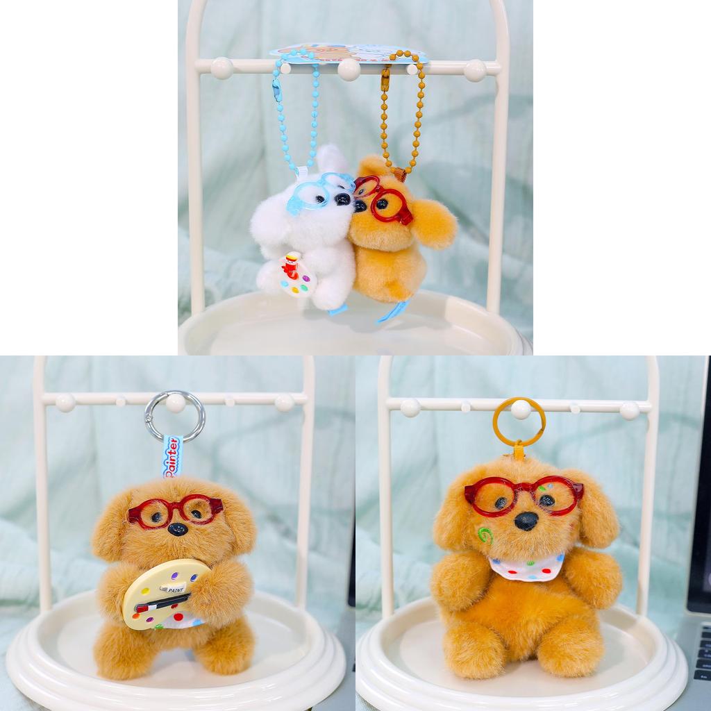 Plush Dog Keychain With Glasses Cute Cartoon Puppy Toy For Bags And Keys