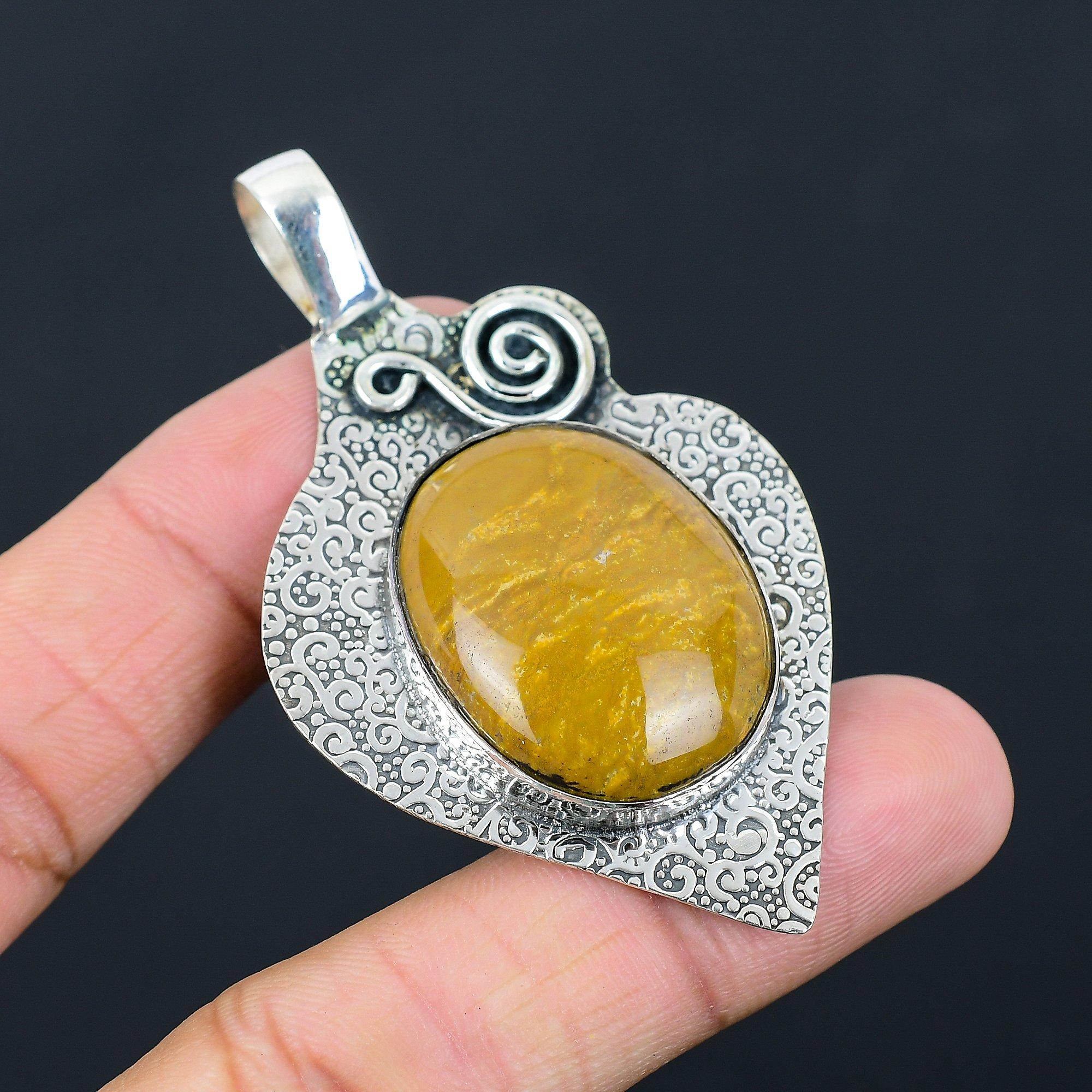 

925 Silver Oval Natural Plume Agate Daughter Wedding Anniversary Artisan Pendant