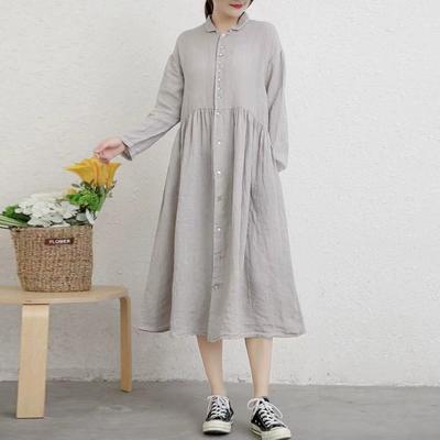 Frühling Herbst Kleider Frauen Vintage Einfache Taste Weibliche Kleid