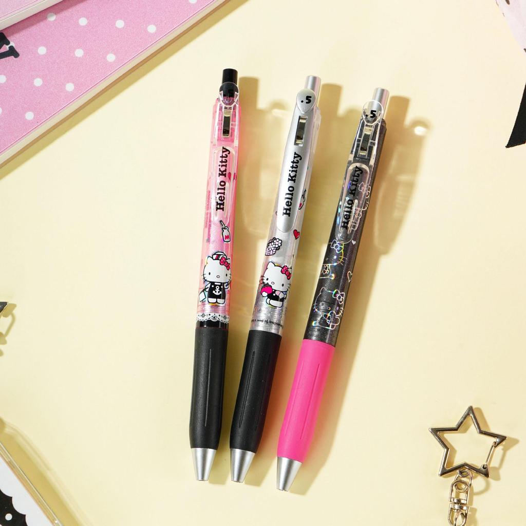 Genuine Hello Kitty 0.5mm Black Ink Clickable Ballpoint Pen with High-Value Pen Clip - 3-Pack Writing Tools.