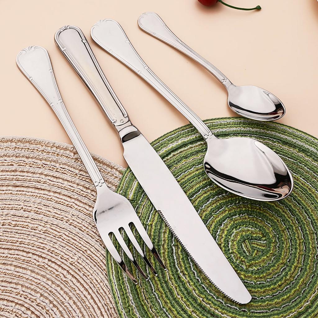 4pcs Antique Carved Handle Tableware Mirror Stainless Steel Dinnerware Set with Knife Fork Spoon Kitchen Utensils