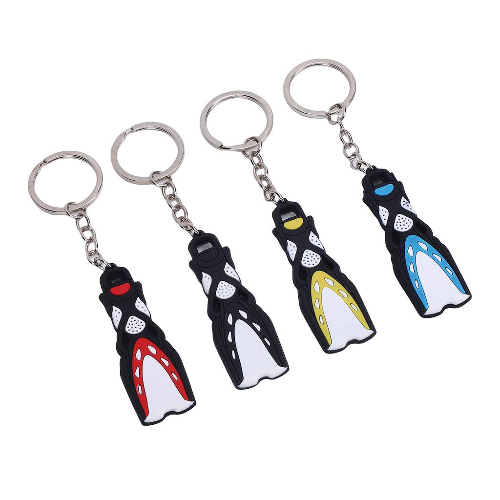 4pcs Silicone Dive Fin Keychains Decorative Scuba Diving Flippers Keyrings Diving Keepsake Present