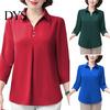 Turn-down Collar Mother Summer Top Buttons Solid Color Three-quarter Sleeves Pullover Match Pants Mid-aged Casual Plus Size Mom Spring T-shirt Women