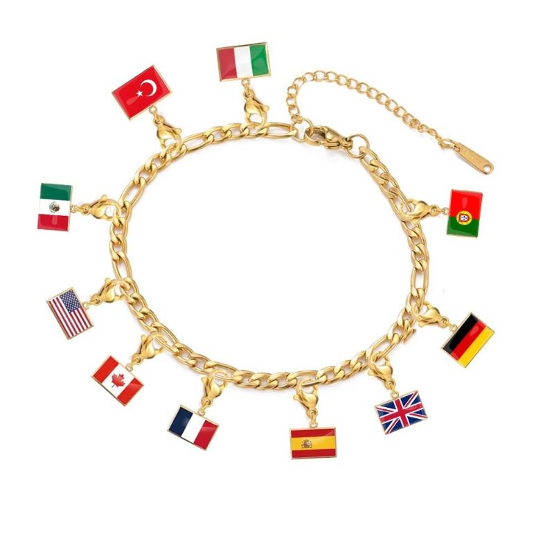 DIY Malý Národní Vlajka Země Přívěsky Náramek Pro Ženy Muže Personalizované Nerezová Ocel Fotbalový Pohár Šperky Dárek