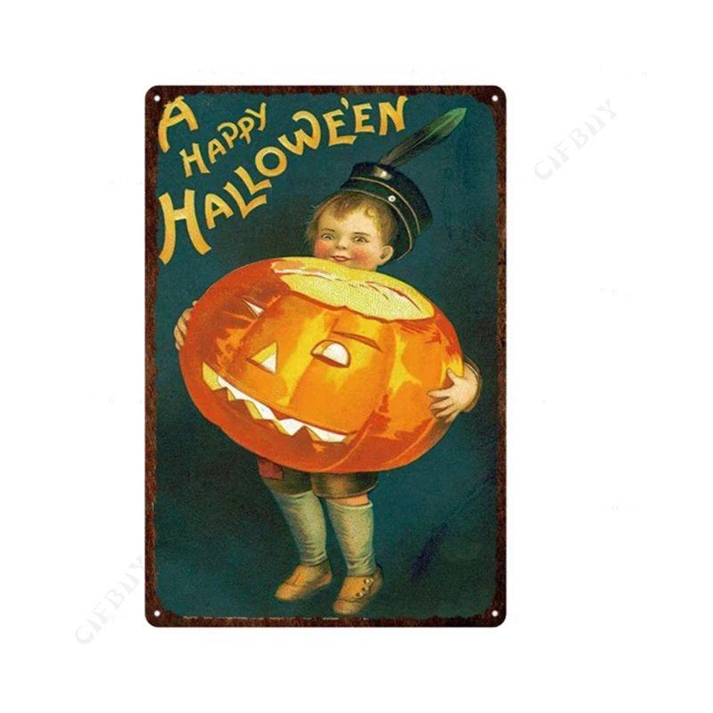 Halloween Metal Sign with Pumpkins, Fall Decor 20x30 Cm