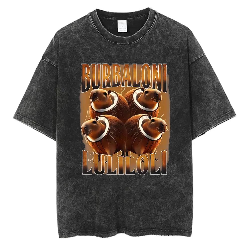 Italian Brainrot Chimpanzini Bananini Vintage Washed T-shirts Banana Monkey Funny Meme T-shirt Casual Geek T Shirts Unisex