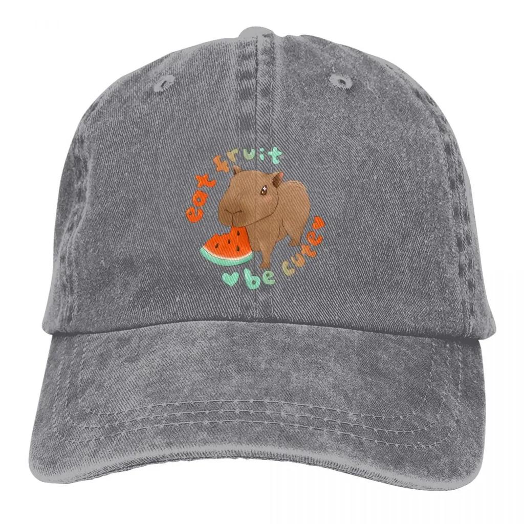 Washed Men's Baseball Cap Eat Fruit Be Cute Trucker Snapback Caps Dad Hat Capybara Golf Hats