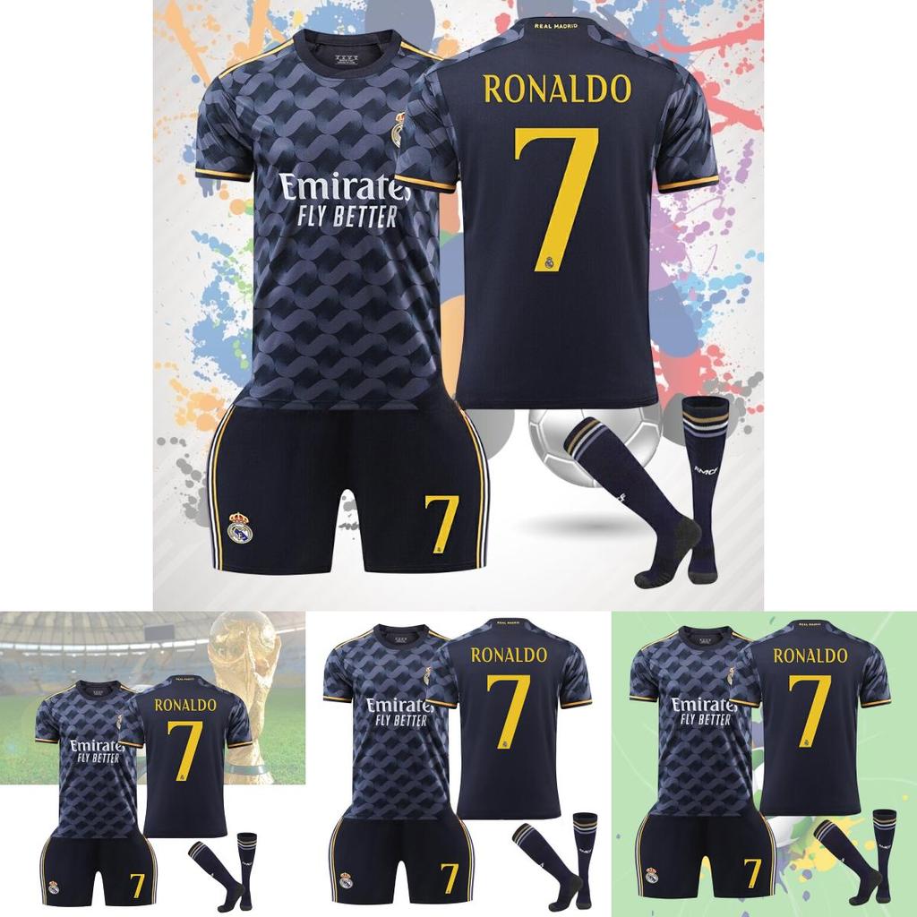 2324 Real Madryt Niebieska Koszulka Wyjazdowa 10 Modrić 7 Vinícius 5 Varane Zestaw Piłkarski