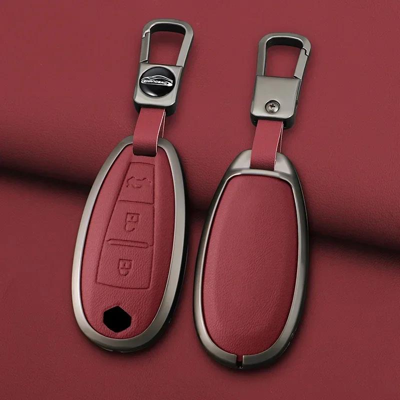 Interior Mouldings Car leather zinc alloy key case For Suzuki S-Cross eitrga Swift car key chain metal key Shell interior decora