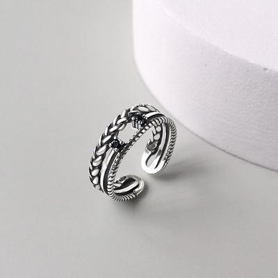 S925 Silver Ring Women's Fashionable Thai Silver Multi-layer Diamond Ring Personalized Twist Wide Face Exaggerated Index Finger Ring
