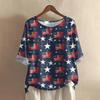 Womens Crew Neck Loose Fit Pullover T Shirt Top with Star Print Mid Sleeve Comfortable Casual Style for Daily Wear