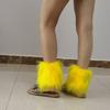 Fuzzy Boot Cuffs Leg Warmer for Women Girl Aesthetic Vintage Solid Color Bright Yellow Plush Leg Cover Knee Length Socks
