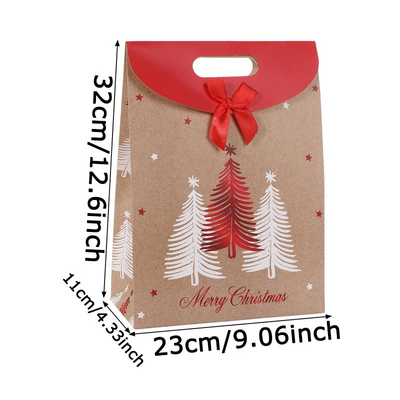 WTEMPO 4PCS 23*11*32CM Christmas Flip Cover Adhesive Buckle Bow Gift Bags Christmas Eve Creative Printed Packaging Bags DIY Festival Gift Paper Bags