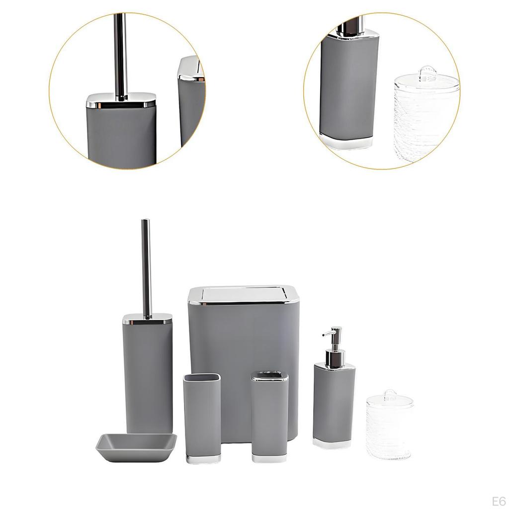 7 Pieces Bathroom Accessories Set with Trash Can Toothbrush Holder Soap Dish Black