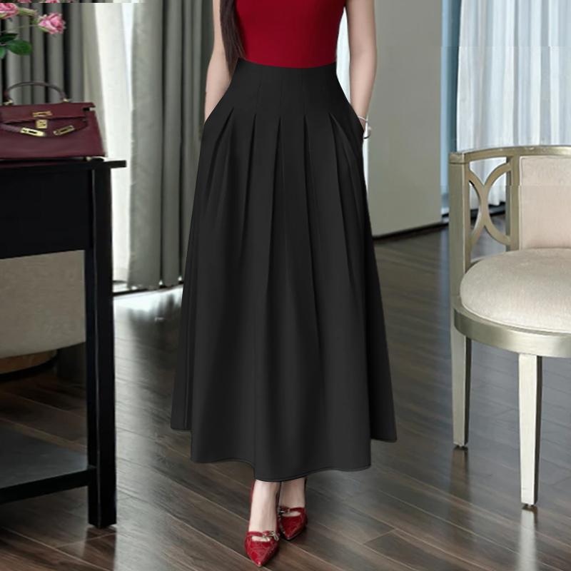 ZANZEA Dámské ležérní, elastický pas, jednobarevné volné dlouhé sukně