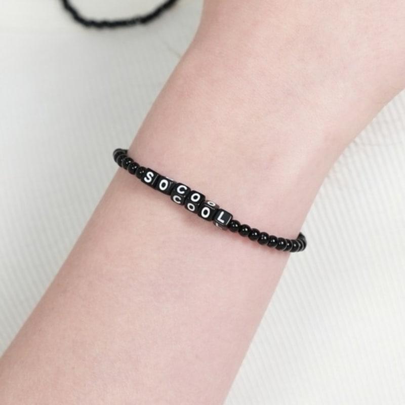 BONBEAU Black Cube Initial Color Ball Bracelet