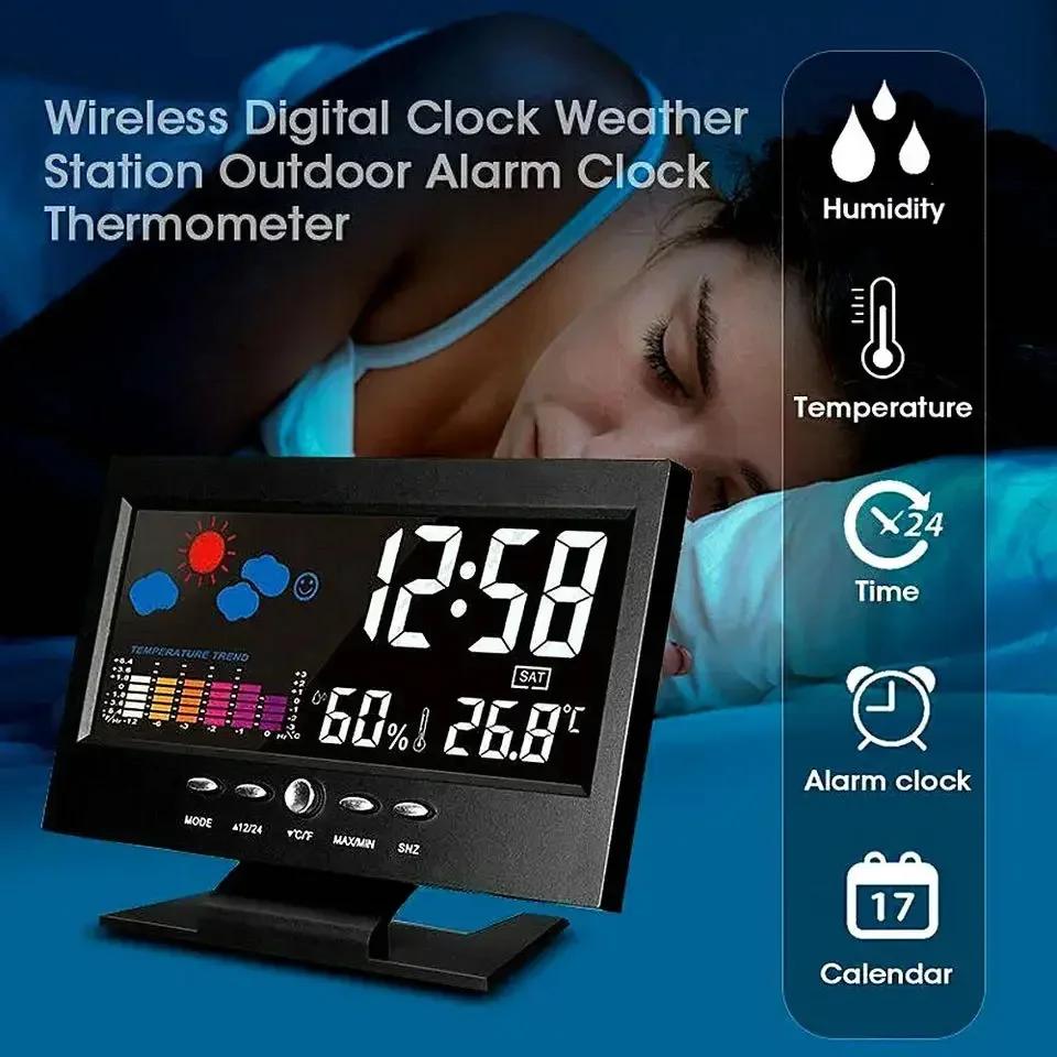 Voice-controlled Weather Clock Digital Display Electronic Temperature and Humidity Meter Household Creative Perpetual Calendar