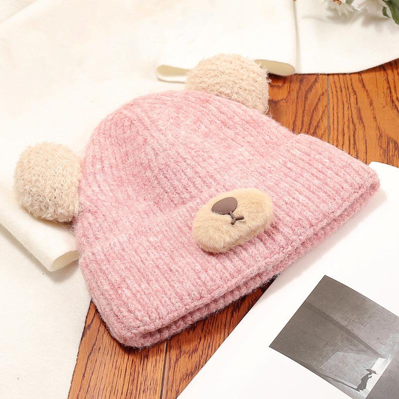 Cute bear ears knitted wool hat for children, thickened versatile windproof cold hat in autumn and winter, ear protection and cold protection pullove