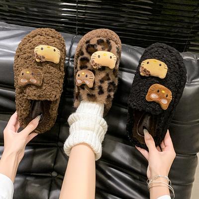 Cute Cartoon Bag Head Fluffy Slippers Women's Outer Wear 2025 New Autumn and Winter Velvet Warm Thick Bottom Bag Head Mop