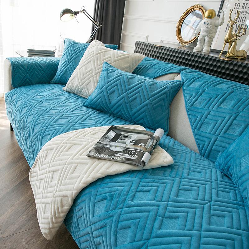 Simple Plush Sofa Cushion Winter Solid Gray Thickened Anti-slip Cushion Modern Sofa Cover Cover