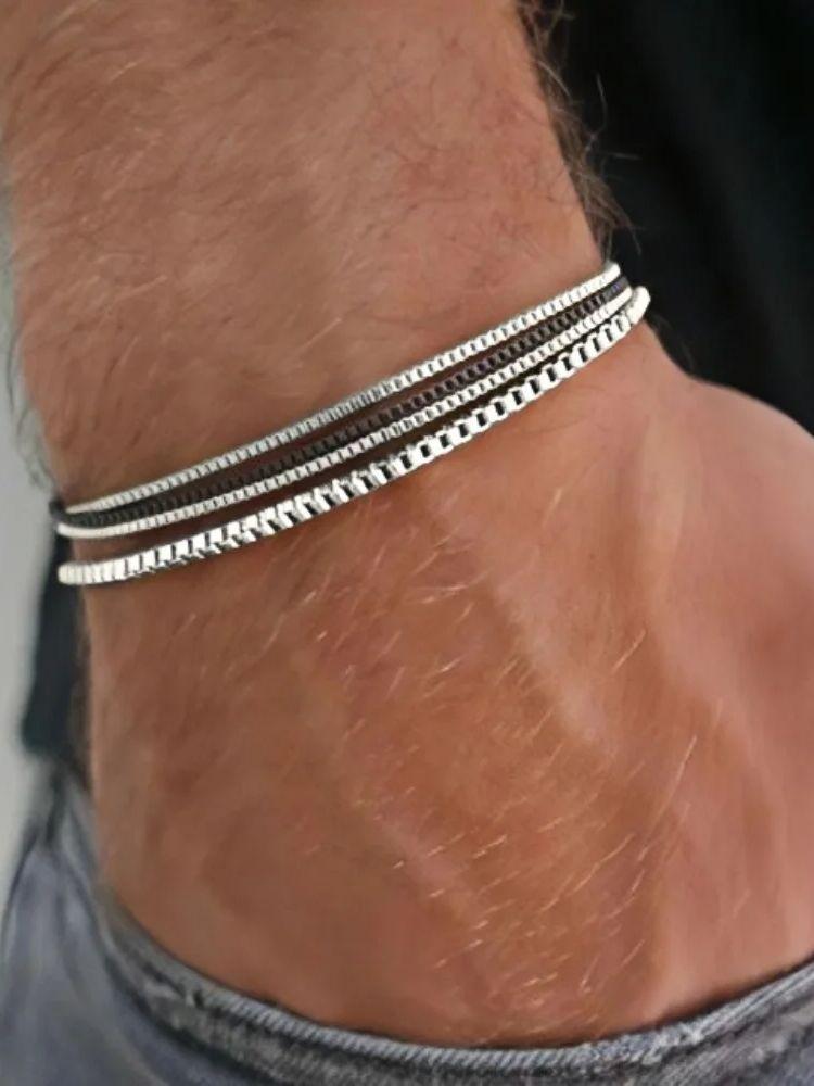 Простой Многослойный Мужской Браслет из Нержавеющей Стали Редкий Плетение  Коробка  Модные Украшения Модные Женские Аксессуары Подарки 20.5cm