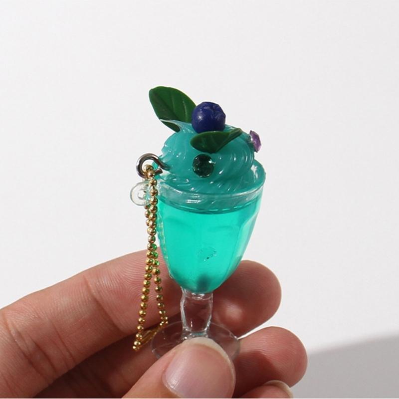 Fruit Juice Drink Cup Pendant Keyring Bead Chain Keyholder Beverage Cup Pendant