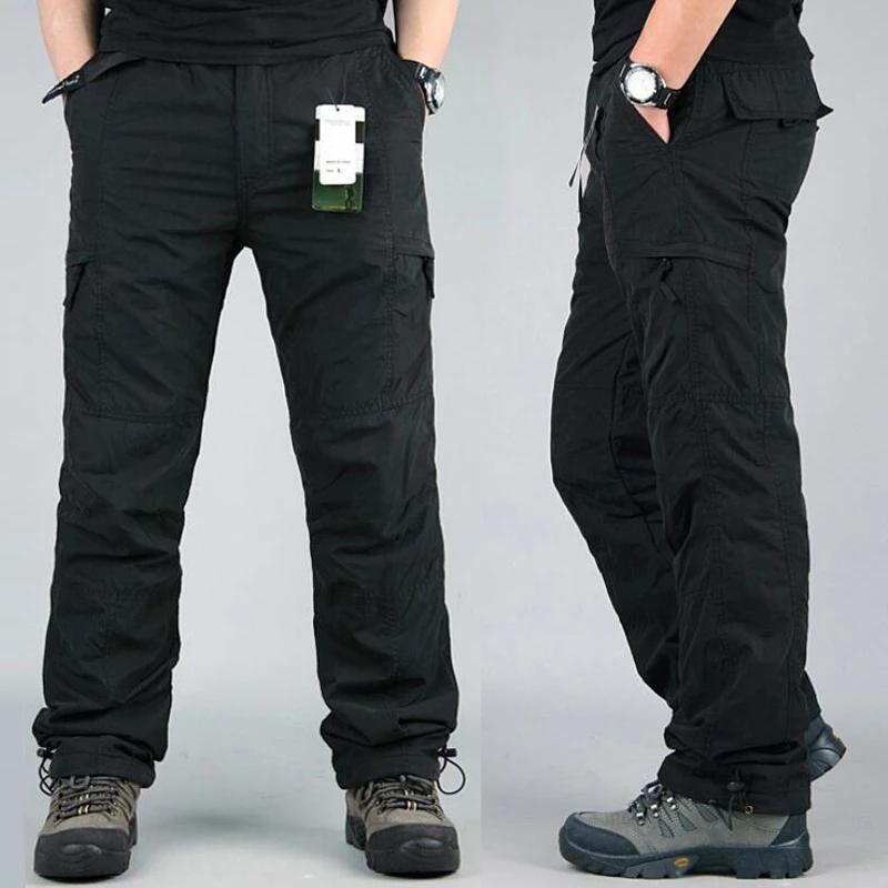 Winter Thick Fleece Casual Pants Men Cotton Baggy Cargo Pants Double Layer Velvet Warm Thermal Trousers