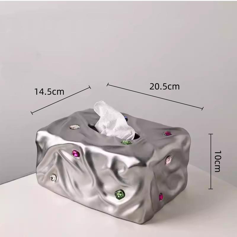 

Ceramic Tissue Box Inlaid with Colorful Gemstones Folded Napkin Holder Desktop Storage Container Toilet Paper Holder срібний