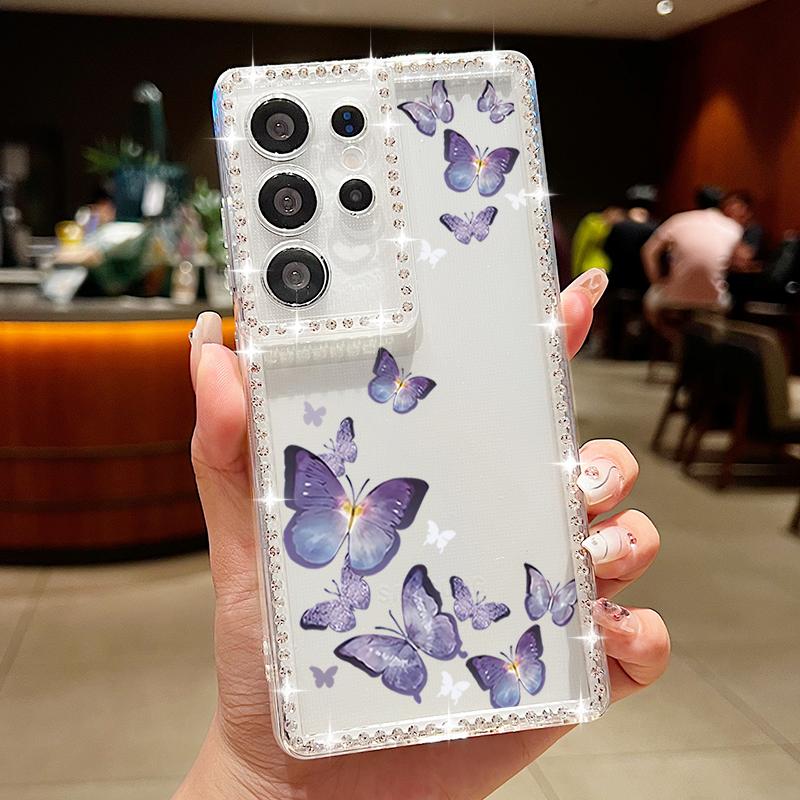 

Butterfly Flowers Pattern Case For Samsung Galaxy A56 A36 A26 A16 5G A55 A35 A25 A15 A54 A34 A14 S21 FE S22 S23 S24 Plus S25 Ultra Diamond Cover Samsung A35 5G прозрачный