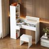 Dressing Table with LED Mirror and USB Charging Function, Vanity Table with Stool, Hidden Storage, Drawer and Side Cabinet, Dressing Table In White