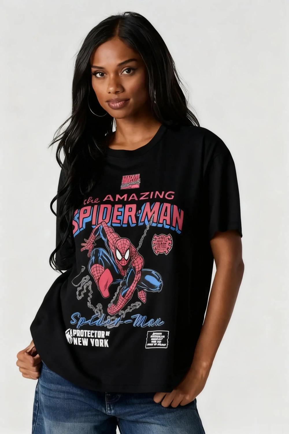

Футболка Spider Man Marvel Comic Жіноча Чоловіча Бавовняна Графічна Футболка З Принтом Супергероя Вуличний Одяг Оверсайз Повсякденний Топ Літній Новий Y2k L білий