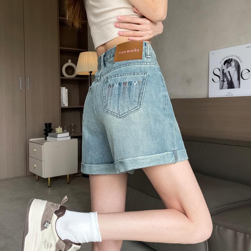 

Женские летние 2025 года шорты из светлого денима с вышивкой, с высокой посадкой, А-силуэта, стройнящие S синий