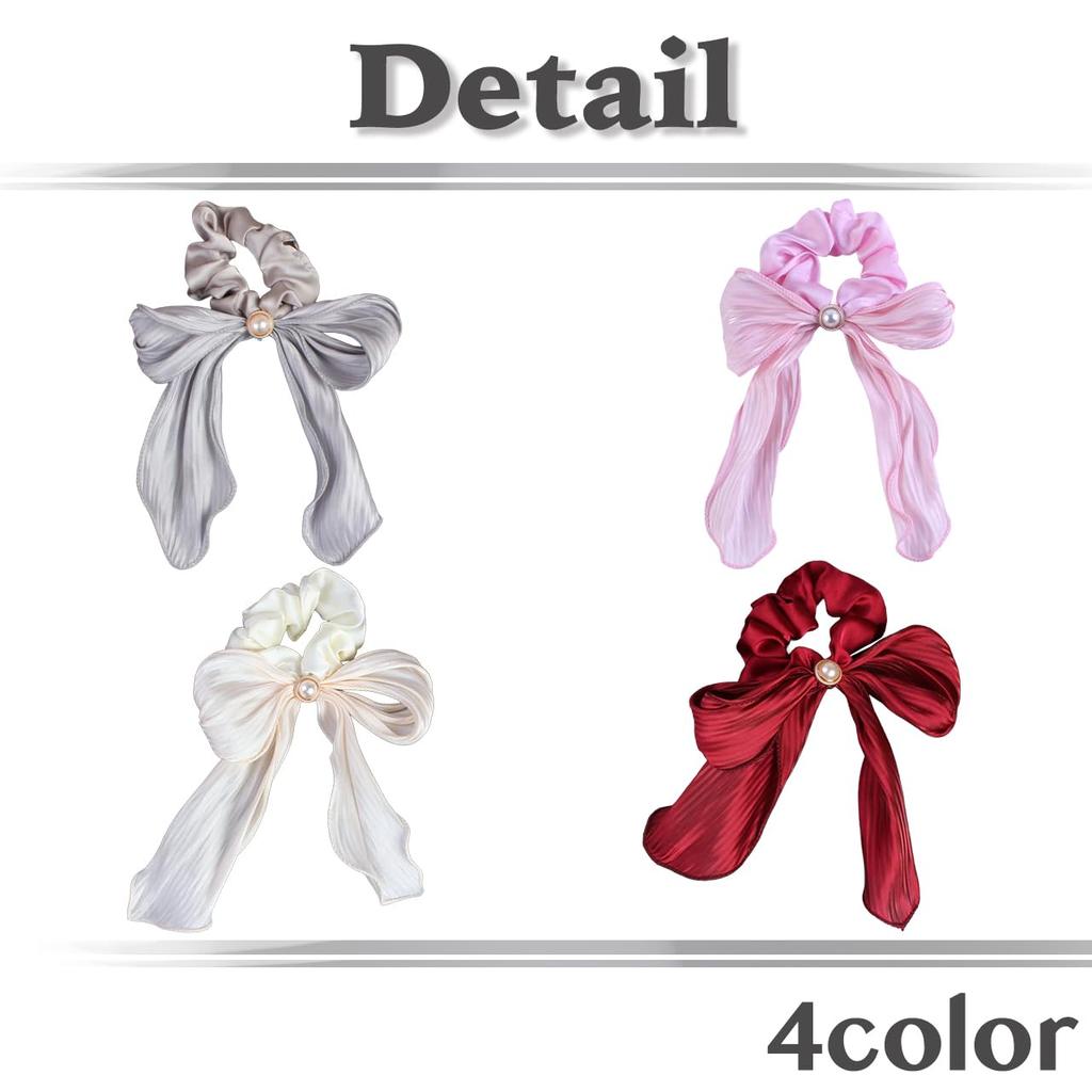 White Fang Ribbon Scrunchie Hair Tie Hair Accessory with Cute and Stylish for AZ569 Pearls, Women, (Beige)