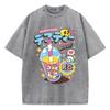 Fashion Woman Washed T-Shirts Funny Skull Drink Printing Short Sleeve Cotton Distressed Oversize Crewneck Tops Street Clothes