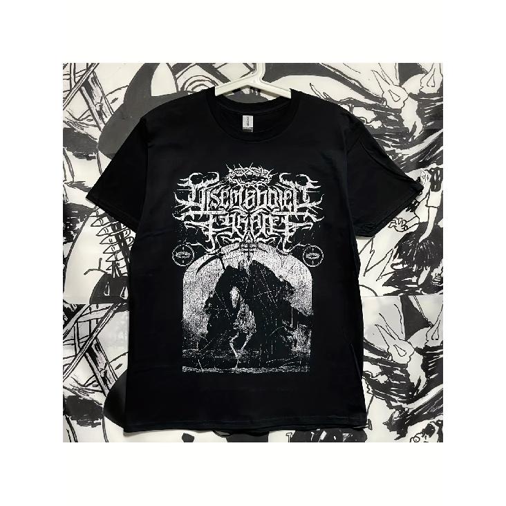 Disembodied Tyrant Symphonische Melodie Deadcore Heavy Metal Grafik T-Shirt - Schwarzes Band-T-Shirt mit Weißem Gotischem Aufdruck, Lockere Passform Lässig Rundhals Unisex