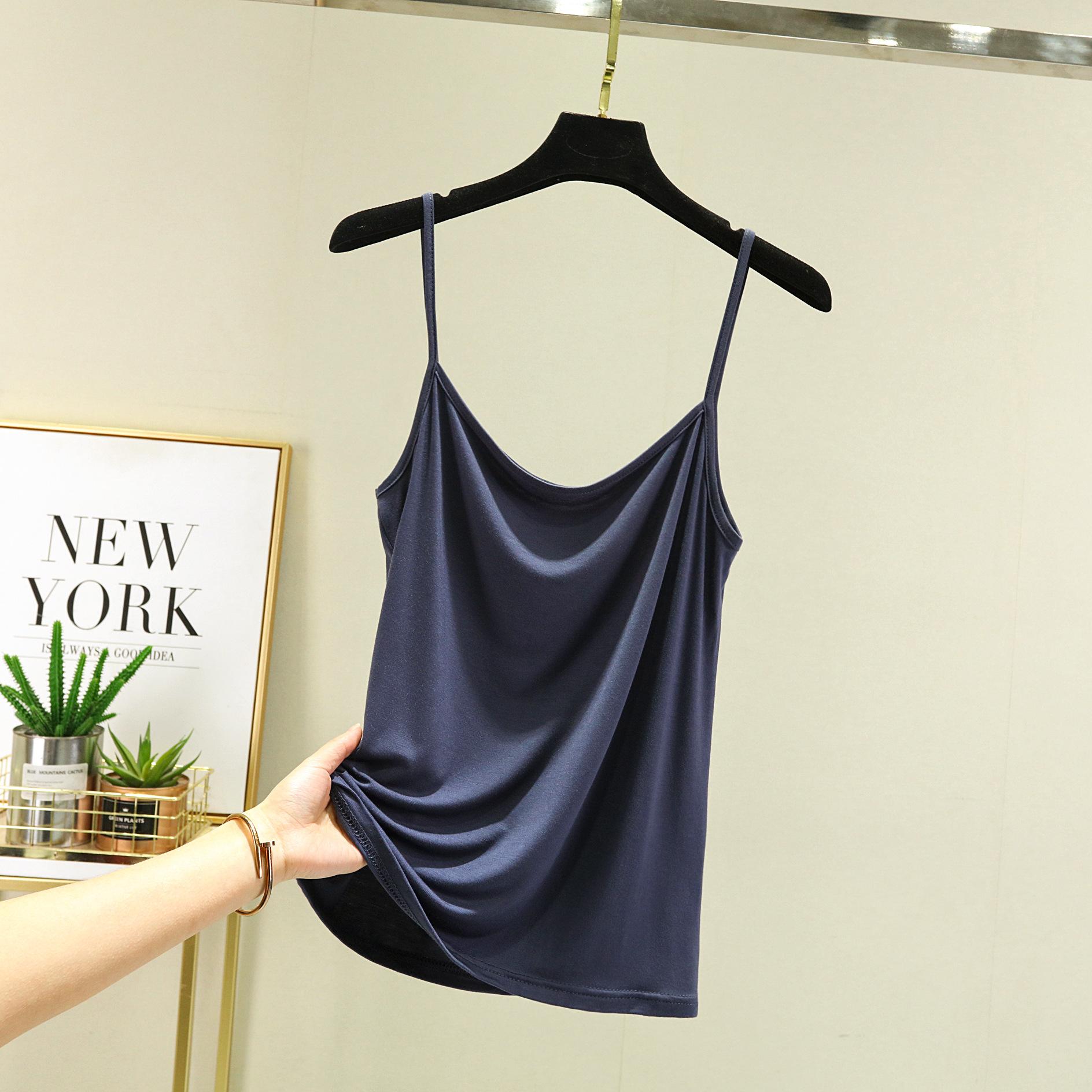 Top in modale con cinturino per spaghetti Canotta basic senza maniche Canotta tinta unita Canotta estiva da donna tutta abbinata XL colore blu navy
