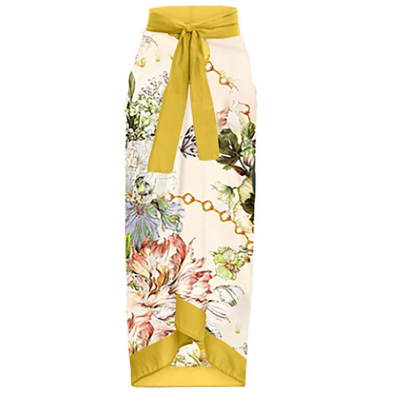 

Европейско-американская праздничная цветочная юбка миди: Женская повседневная пляжная одежда на завязках One Size жёлтый