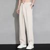 Men's Loose Suit Pants Classic Straight Solid Color Drape Elastic Business Office Worker Casual Trousers Brown Khaki Gray
