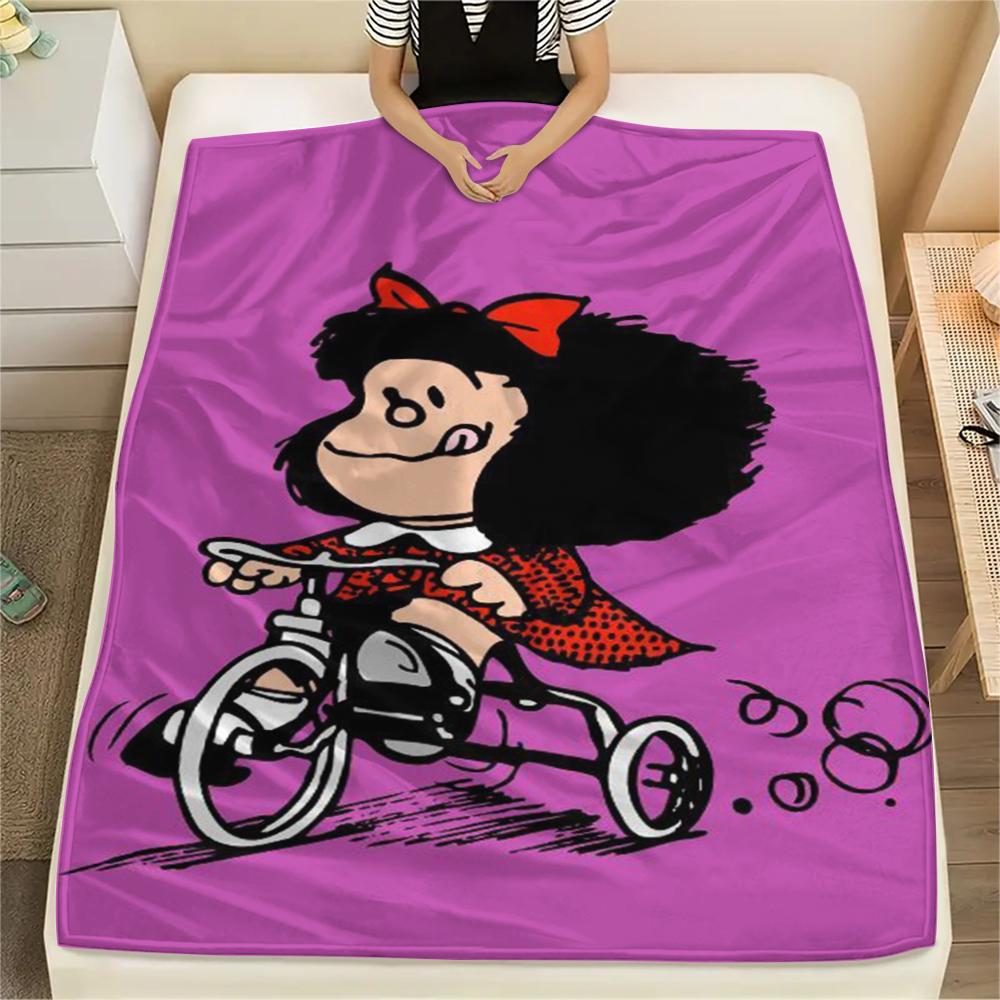 1PC Mafalda Print Flannel Blanket, High quality Comfortable for All Seasons, Home Decor, Warmth and Comfort, Perfect for Christmas Gifts 79
