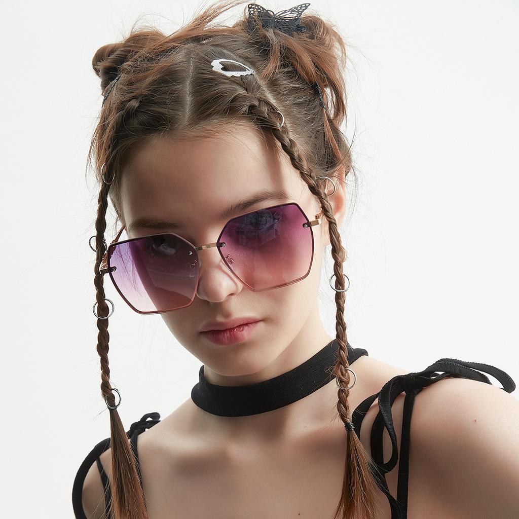 Metal Frame Glasses, Men'S Square Hollow Design Sunglasses, Women'S Ins Face-Covering Sunglasses