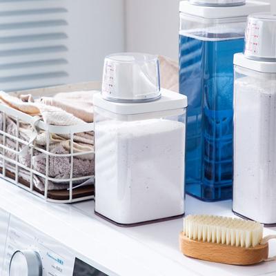Transparent Laundry Detergent Dispenser Bottle with Measuring Cup Sealed Detergent Powder Tank 700/1100/1500/1900ml Multipurpose