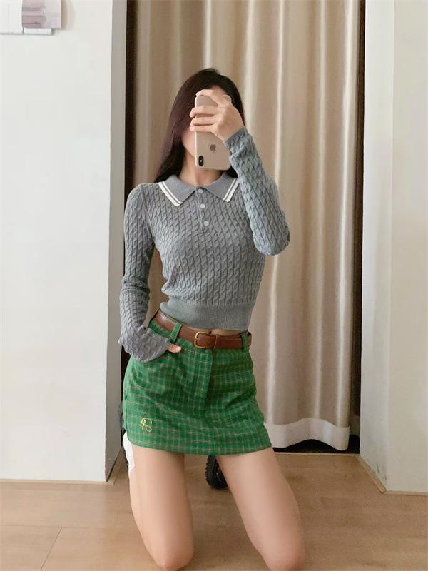 Korean Retro Plaid Short Skirt with Letter Embroidery - Women's Slimming A-line Style