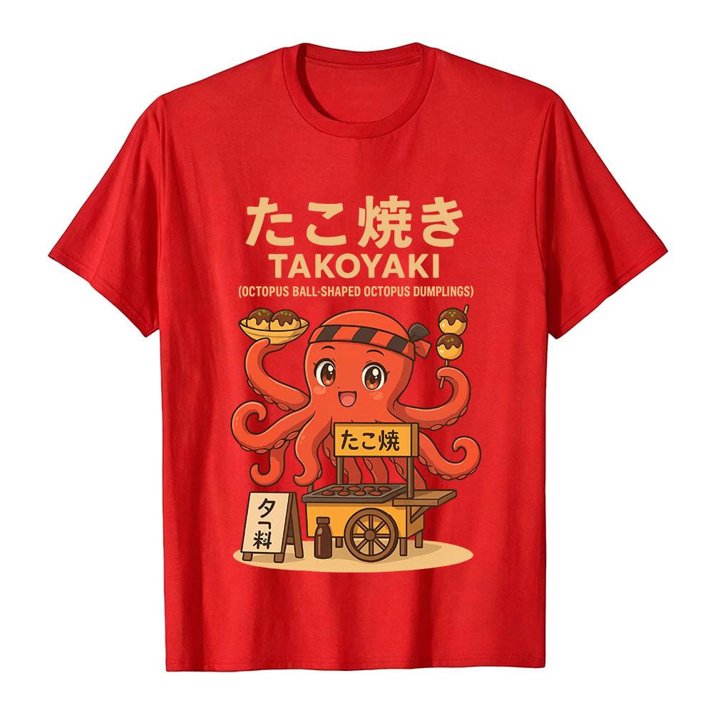 Cute Takoyaki Octopus Cartoon Tees Japanese Style Fashion Graphic Print T-shirt Street Food Casual Loose Tops for Men Women Tops